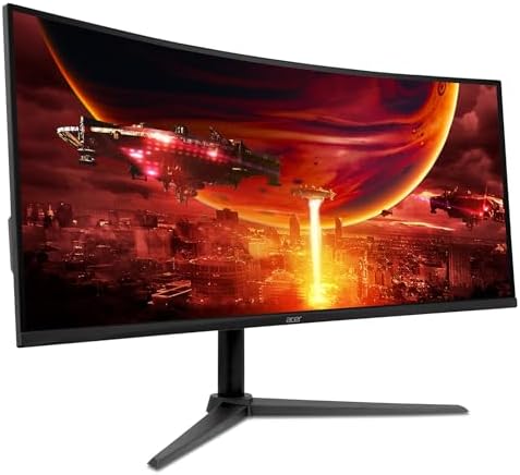 Acer Nitro XZ342CU V3, écran gamer 34 pouces UWQHD VA incurvé 1500R 180 Hz, vue de trois quarts
