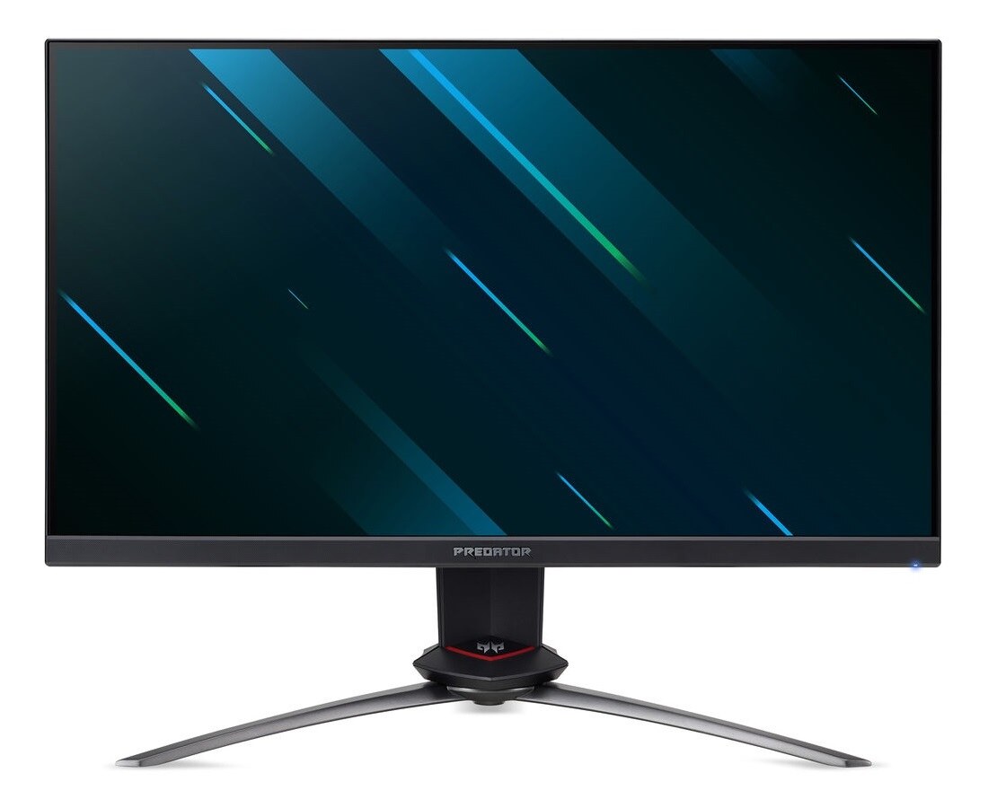 Acer Predator XB253Q GP, écran gamer 24,5 pouces Full HD IPS 144 Hz vu de face avec son pied trépied