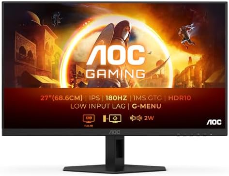 AOC Gaming 27G4XED, écran gamer 27 pouces Full HD Fast IPS 180 Hz, vue de face avec haut-parleurs 2 W