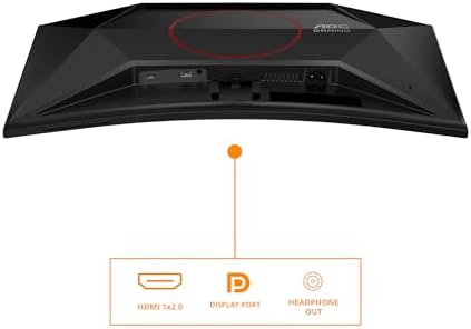 Connectique de l'écran gamer AOC Gaming C27G42ZE : un HDMI 2.0, un DisplayPort 1.4 et une sortie casque sous la dalle incurvée