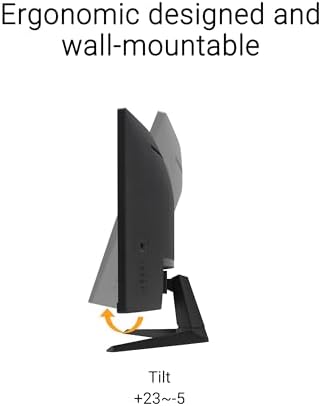 Profil de l'écran gamer ASUS TUF Gaming VG34VQ3B : pied inclinable de +23° à -5°, fixation VESA 100