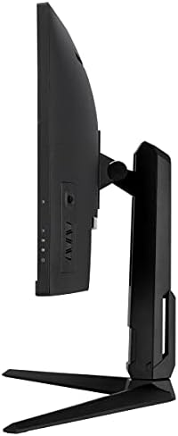 Profil de l'écran gamer ASUS TUF Gaming VG34VQL1B avec son pied réglable en hauteur et sa connectique latérale