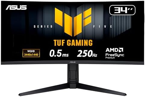 ASUS TUF Gaming VG34WQML5A, écran gamer 34 pouces UWQHD VA incurvé 250 Hz vu de face