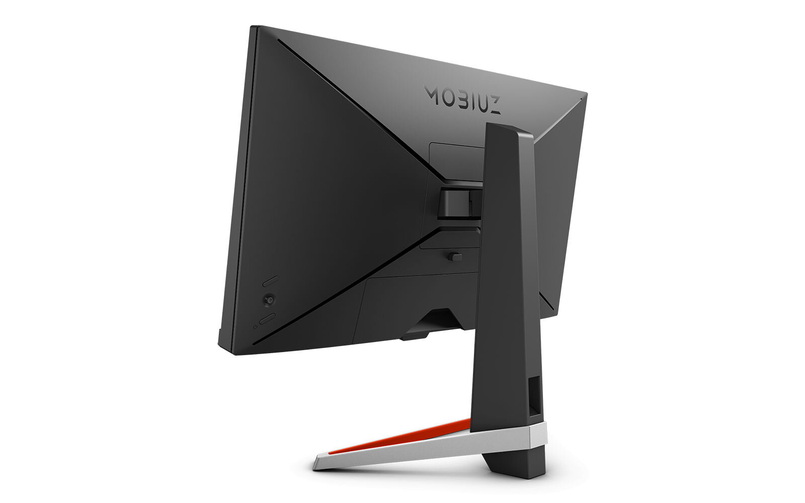 Dos de l'écran gamer BenQ MOBIUZ EX2510 : cache de connectique, joystick OSD et passage de câbles dans le pied