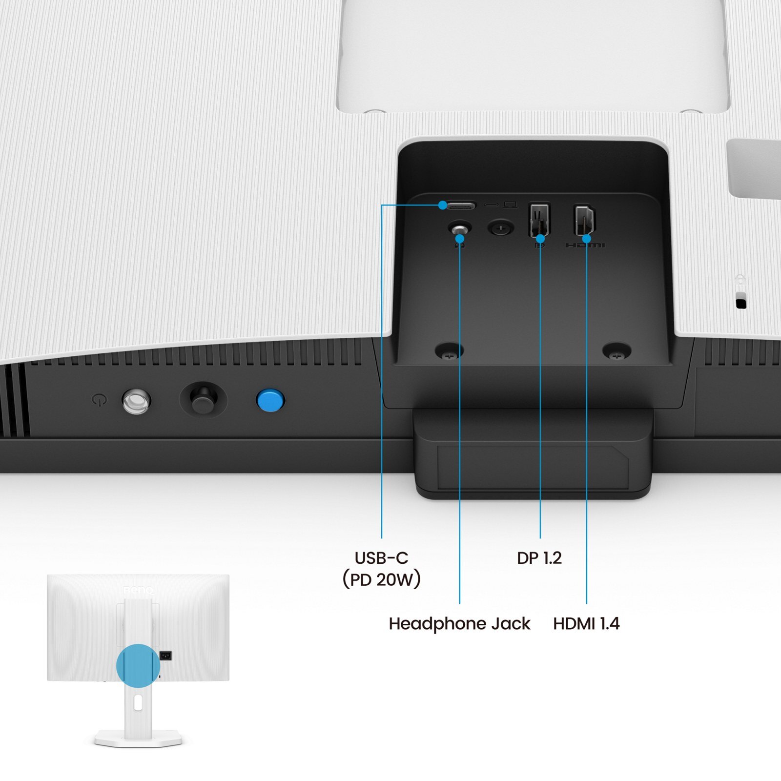 Connectique de l'écran gamer BenQ GW2490TE : USB-C Power Delivery 20 W, sortie casque, DisplayPort 1.2 et HDMI 1.4