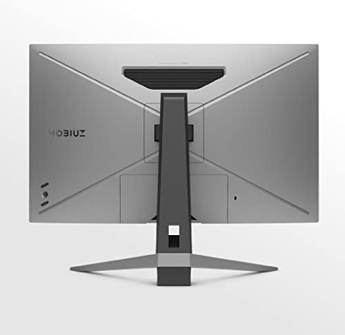 Dos de l'écran gamer BenQ MOBIUZ EX2710Q avec son pied réglable et son cache-connectique