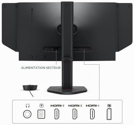 Connectique de l'écran gamer BenQ ZOWIE XQ2566X : 3 HDMI 2.1, DisplayPort 1.4, sortie casque et port S Switch