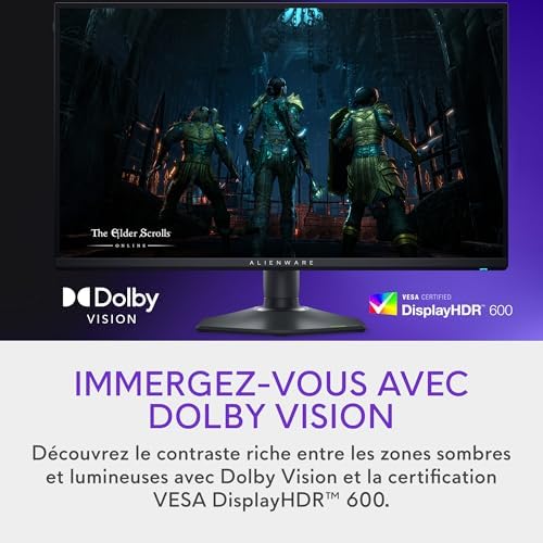 Connectique de l'écran gamer Dell Alienware AW2725QF : deux HDMI 2.1, DisplayPort 1.4, USB-C et hub USB
