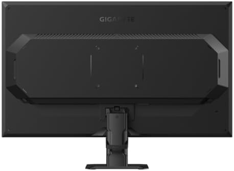Dos de l'écran gamer Gigabyte GS27Q X : fixation VESA 100 x 100, bouton de commande unique et connectique HDMI 2.0 et DisplayPort 1.4 orientée vers le bas