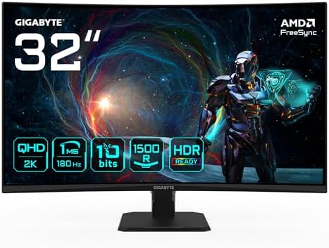 Gigabyte GS32QCA, écran gamer 32 pouces QHD incurvé 1500R 180 Hz