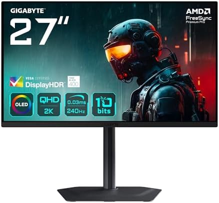 Gigabyte MO27Q2, écran gamer 27 pouces QHD QD-OLED 240 Hz affichant une scène de jeu contrastée