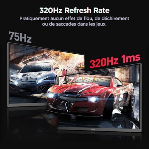 Connectique et pied de l'écran gamer KOORUI G2721E : DisplayPort 1.4 et HDMI 2.0