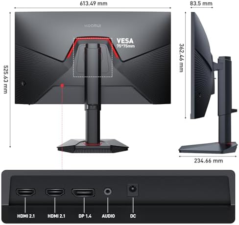 Connectique de l'écran gamer KOORUI G2741L : double HDMI 2.1 et DisplayPort 1.4
