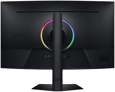 Dos de l'écran gamer Samsung Odyssey G7 G75F avec l'anneau Core Lighting+ RGB et le pied réglable en hauteur
